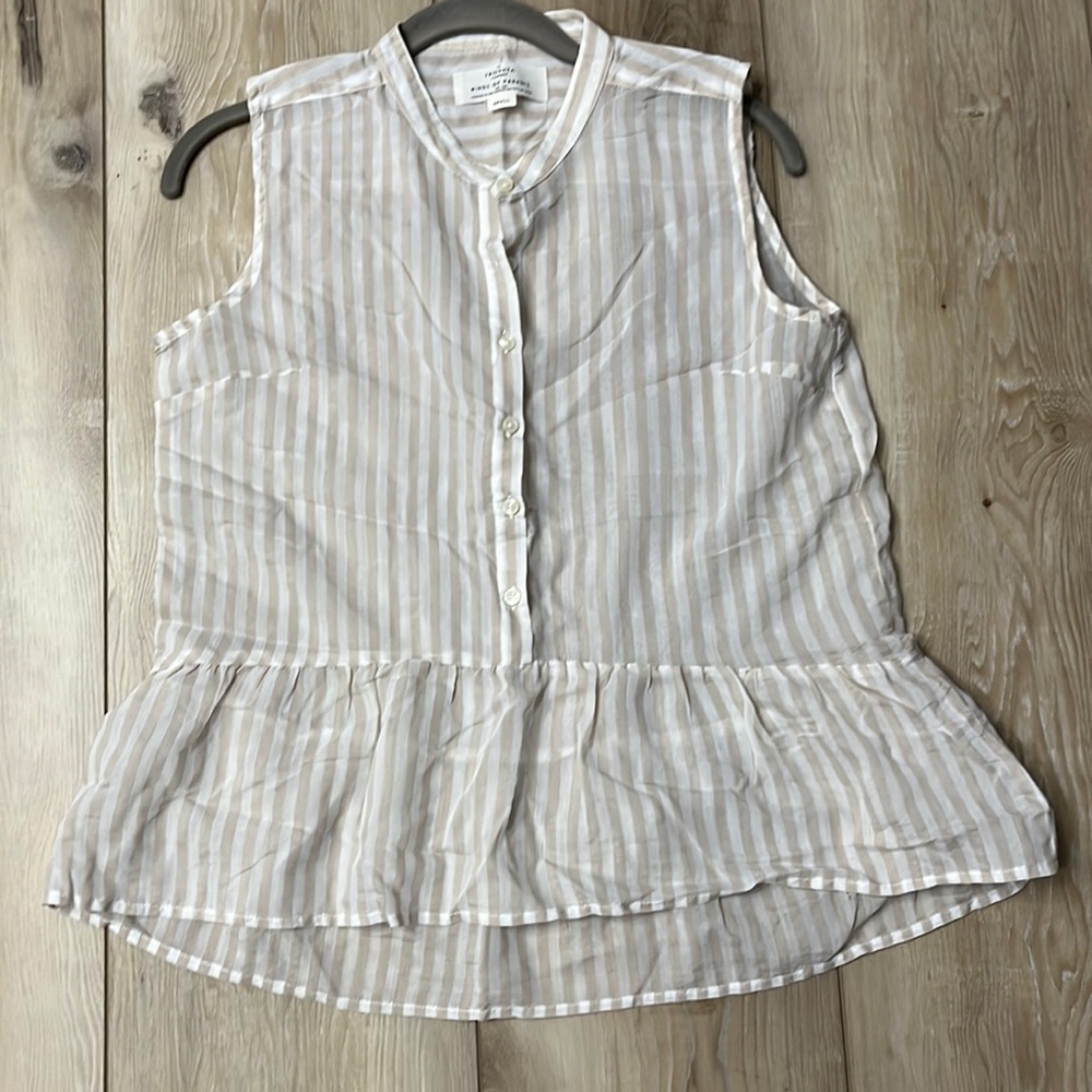 Trovata Birds of Paradise Peplum Stripe Tan & White Anthropologie Size Small